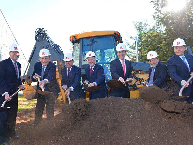 President Barchi with Pat Hobbs, Sen. Ray Lesniak, Barry Ostrowsky, Sen. Tom Kean, Brian Strom, and Jack Morris